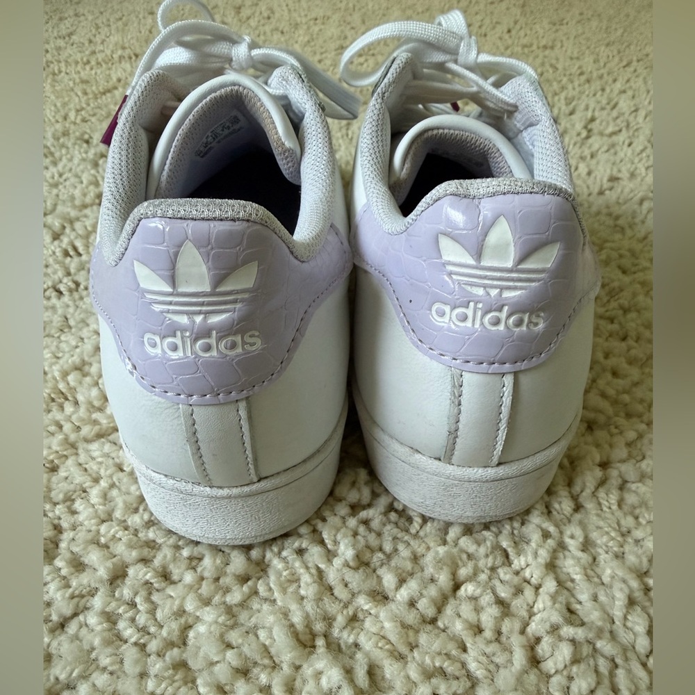 Adidas Superstar White and Burgundy Sneakers - Picture 5 of 8